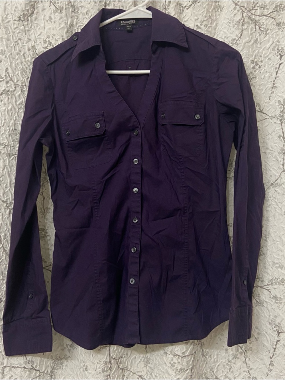 Express Deep Purple Fitted Button-Up Shirt Size Small